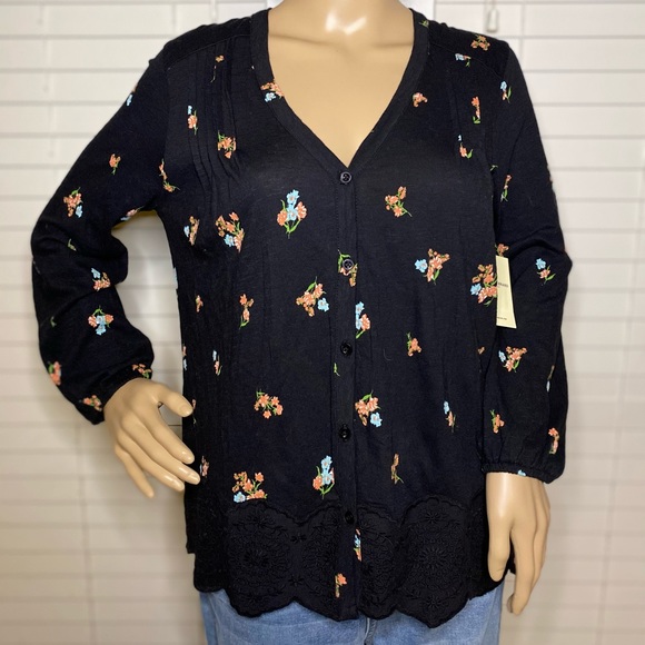 Lucky Brand Floral Print Peasant Top Size S/P NWT - Picture 2 of 5